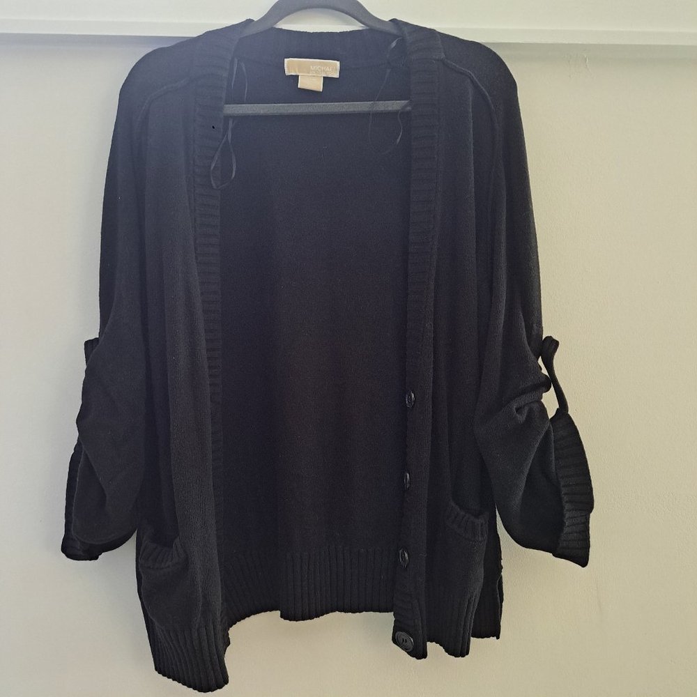 MICHAEL KORS Womens Black V Neck Pockets Button Up Cardigan